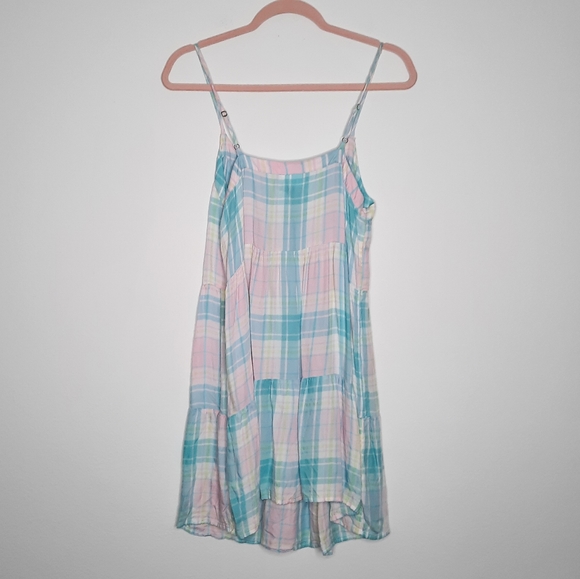 Abound Pastel Plaid Tiered Sun Slip Dress M - Picture 4 of 7